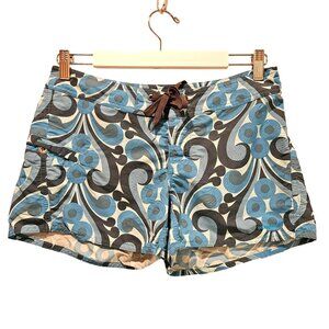 Patagonia Shorts Womens 4 Blues Swirly pattern Side Pocket tie closed Nylon Ligh